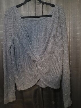 aerie Gray Twist-Front V-Neck Sweater